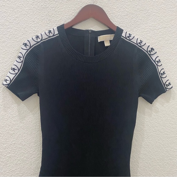 MICHAEL Michael Kors Jacquard Trimmed Ribbed Knit Bodycon Black Dress Size M - Picture 9 of 16